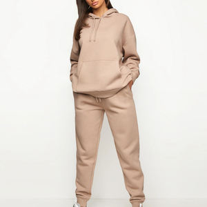 Conjunto de Sudadera con capucha para mujer Winter Fleece Sudadera con capucha de gran tamaño de 2 piezas con logotipo personalizado frontal a prueba de viento - Product Image 1