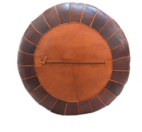 Pouf en cuir marron bicolore de style marocain et tabouret rond pour la décoration intérieure, la chambre à coucher ou l'extérieur.