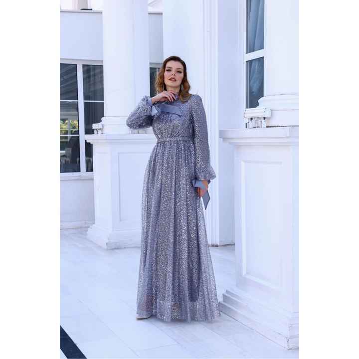 Balloon Sleeve Sequin Evening Dress Merve