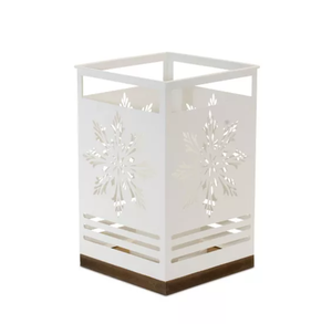 Top Quality Metal White <b>Snowflakes</b> Design Tea <b>Light</b> Holder With Wooden Base From Indian Manufacturer & Exporter - Product Image 1