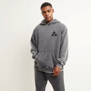 Más vendidos 80% Algodón 20% poliéster hombros caídos pulóver estilo cruzado sobre escote Vintage negro Sudadera con capucha de gran tamaño - Product Image 5