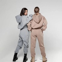 Ensemble 2 pièces automne-hiver pour femmes Streetwear Hoodies Above Knee Length Short Tops Wear Drop Shoulder joggers pants