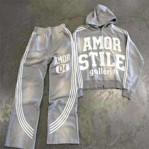 Conjunto de Sudadera con Capucha y Pantalones Deportivos de Invierno Personalizados, Lavado Ácido, 100% Algodón, Felpa Gruesa, Bordado con Parches Desgastados - Product Image 2