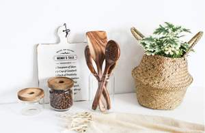 Cucharón de teca Colador de madera Sartén antiadherente Espátula Utensilios de cocina Cucharón de arroz de madera Cuchara para Fideos - Product Image 6