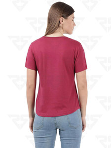 Camiseta de media manga con estilo de dobladillo curvo sólido de ajuste relajado rico de algodón súper peinado para mujer, camisetas con logotipo personalizado para mujer - Product Image 4