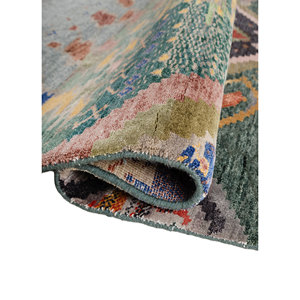 Tapis Manchaha 9x12 noué à la main en laine et soie de bambou, motif géométrique, pour salon et couloir, rectangulaire, Les-2899, gris et noir - Product Image 2