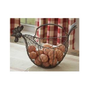 Panier à œufs en fer forgé en forme de poule, présentoir de rangement en fer avec revêtement en poudre noire, fabriqué en inde - Product Image 1