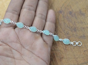Boho Style 925 Sterling Silver Aqua Calcédoine Gemstone Bracelet Bijoux À La Main Bracelet En Argent Bijoux Pour Femmes Cadeau De Mariage - Product Image 5