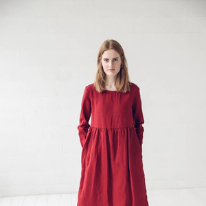 Novedades Maxi vestido de lino de verano Vintage para mujer, vestido holgado de manga larga, vestido de lino personalizado Natural lavado suave, regalo perfecto - Product Image 1