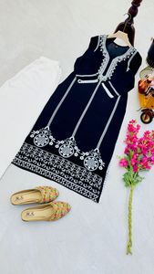 Rayon Embroidered <b>Kurta</b> and Flared Sharara Set with Contemporary Ethnic Styling for Women's Festive Wardrobe - Product Image 5