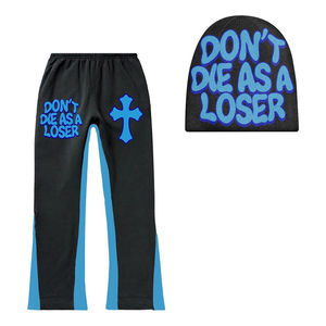 OEM personalizado Streetwear hombres francés Terry Jogger conjuntos 100% algodón Puff estampado Sudadera con capucha costura cordón acampanado chándal - Product Image 3