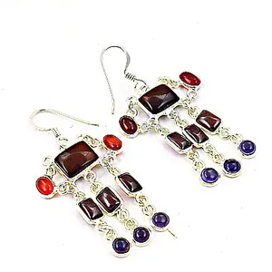 Boucles d'oreilles pendantes pour femmes en argent 925 avec pierres précieuses multiples, perle d'eau douce, émeraude, design floral vintage, cadeau parfait, bijoux - Product Image 1