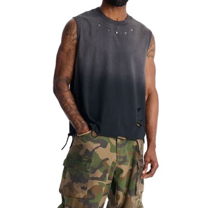 Design <b>Distressed</b> Custom Boxy Cropped Fashionable Tank <b>Top</b> Men's Summer New Arrival Acid Washed Custom Color Streetwear Jersey - Product Image 2
