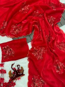 Thiết kế Saree với sequins thêu làm việc trong jimi-choo vải có sẵn với giá bán buôn từ nhà cung cấp Ấn Độ - Product Image 3