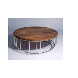 Vente à chaud Table de bistro ronde en bois vintage avec base en fonte Table de salle à manger café rustique - Product Image 2