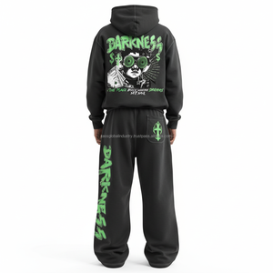 Conjuntos de Sudadera con Capucha y Pantalones de Chándal de Invierno de Corte Holgado Personalizados, Estampado Tecnológico Y2K, Forro Polar, Cordón Ajustable, Lavado Ácido, Bordado, Ecológico - Product Image 3