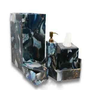 Ensemble de salle de bain en résine fait main Organisateur de coiffeuse de luxe Porte-savon Porte-brosse à dents Plateau à gobelet Décor élégant et moderne - Product Image 2