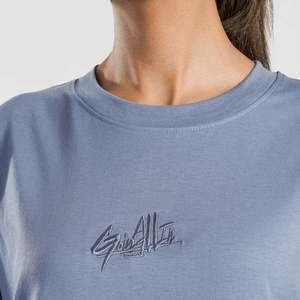 T-shirt basique bleu 100 % coton, coupe ajustée, en tissu jersey léger 300 grammes, modèle imprimé - Product Image 5