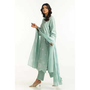 Traje de Verano de 3 Piezas Color Verde Mar para Mujer, Bordado con Schiffli - Product Image 3