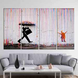 Toile imprimée : Art graffiti de Banksy - Pluie colorée, parapluie pour enfants, lot de 4 toiles - Product Image 1