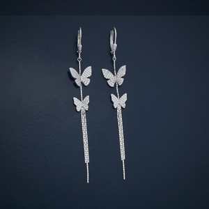 Pendentif tendance en or 18 carats, or 14 carats et argent 92,5, motif papillon, pour mariage, avec zircon, perle et diamant - Product Image 2
