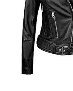Women Black Leather Biker Jacket With Asymmetrical Zipper Slim Fit Stylish Moto Outerwear High Quality Fashion Wear - Product Image 5