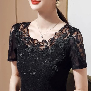 Camiseta de alta calidad nueva Camiseta básica de malla bordada para mujer 2024 moda Casual manga corta Camiseta de mujer de perforación en caliente - Product Image 2