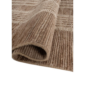 พรมทอมือลายเส้นสีเบจและสีน้ำตาลขนาดใหญ่ 9x12 ฟุต รูปทรงสี่เหลี่ยมผืนผ้า สำหรับบ้าน ห้องนั่งเล่น ทางเดิน-Hwl-443 - Product Image 2