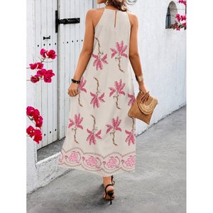 Robe longue Supreme à bretelles, col droit, à motifs floraux pour femmes, 35314 - Rose - Product Image 3