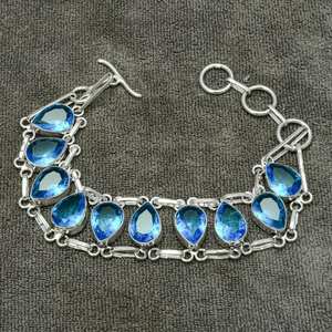 Blue Topaz 925 Sterling Silver <b>Bracelet</b> Handmade Jewelry Gift for Her Mom for Party Christian Religious Symbol - Product Image 3