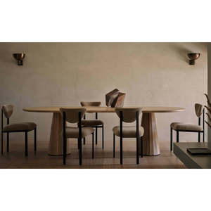 Oval Dining <b>Table</b> Bank Collection Wood and Sintered Stone Assembled for Home Office Living Room Furniture - Product Image 3