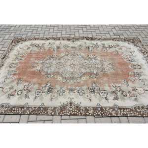 Classique Beige Brun 5.8 X 9.3ft Laine Tapis Turc Patchwork Conception pour Entrée Salon ou Chambre Latex Support - Product Image 3