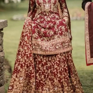 HEAVY EMBROIDERY WORK on BRIDAL KURTA, LEHENGA WITH <b>DUPATTA</b> DRESS Embellished WITH CRYSTAL GLASS BEADS,STONE,DABKA Work @ 2024 - Product Image 1