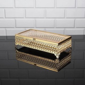 Caja de joyería decorativa de Metal hecha a mano de diseño de lujo chapado en oro para anillos, collar y colgante - Product Image 1