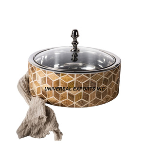 Suministros para hoteles y restaurantes Calentador de alimentos de metal Cazuela hecha a mano de excelente calidad Calentador de alimentos de metal de lujo de forma redonda - Product Image 2