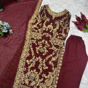 Belle broderie lourde et travail à la main en pierre haut-bas avec Dupatta - Product Image 6