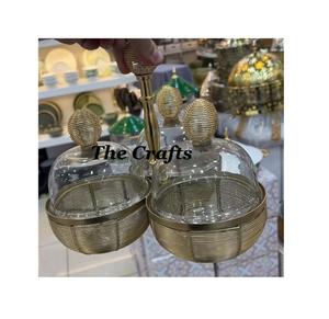 Iron <b>Wire</b> Silver Color Serving Bowl With Glass <b>Cover</b> Handmade Round Shape Chocolate Dessert Bowl For Home Usage - Product Image 3