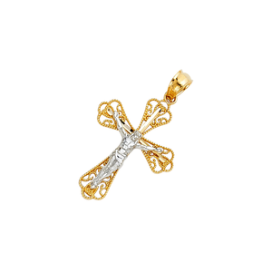 Elegante colgante cruzado chapado en oro amarillo de 14 quilates, crucifijo de filigrana cristiana a la moda, abalorio de circón, aleación clásica para niños - Product Image 2