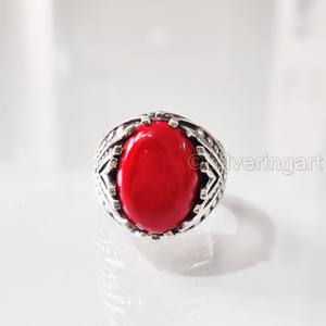 Anillo de Plata de Ley 925 para Hombre con Coral Rojo Natural, Todas las Tallas, Regalo de Boda o Aniversario, Estilo Otomano, Venta al Por Mayor - Product Image 4