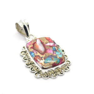 <b>Pink</b> Dahlia Turquoise 925 Sterling Silver Custom Design Pendant Fall Autumn Winter Wholesale Indian Birthstone Gemstone Jewelry - Product Image 3