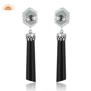 การออกแบบล่าสุดเงินสเตอร์ลิงวิจิตรธรรมชาติ Aqua ชาลซิโดนีและนิลสีดําพลอยวางต่างหูผู้ผลิตเครื่องประดับที่กําหนดเอง - Product Image 2