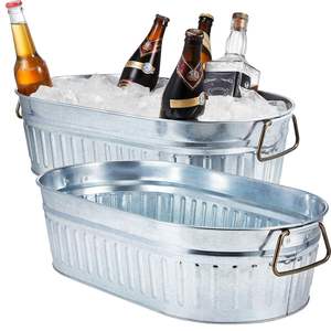 Custom Gold Strip Galvanized Metal Two Compartment Tub for Steel <b>Drink</b> Tub Cooler <b>Ice</b> <b>Bucket</b> for Hosting Parties <b>Drink</b> <b>Bucket</b> - Product Image 4
