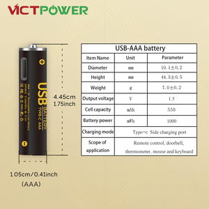 Batteria Ricaricabile Victpower AAA 1.5V 550mAh Tipo-C USB, Cella al <span class=keywords><strong>Litio</strong></span> Cilindrica Li-ion Certificata CE/FCC per Telecomandi - Product Image 2