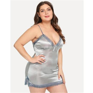 Conjunto de vestido y bata de encaje para mujer, camisón de satén de seda al por mayor, ropa de dormir, pijama acogedor para mujer, conjunto de lencería - Product Image 3