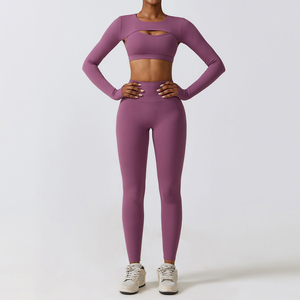 Ensemble de yoga pour femmes avec logo personnalisé, motif uni, tenue de sport, vêtements de sport, avec taille plus, équipement de fitness - Product Image 2