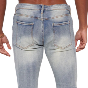 Jean droit déchiré bleu clair uni pour homme, coupe régulière, décontracté, respirant, séchage rapide, été/hiver - Product Image 4