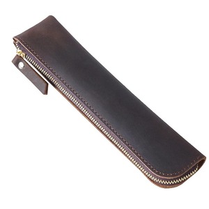 Étui à crayons scolaire en cuir véritable réutilisable et écologique personnalisé avec fermeture éclair, grande capacité, étui portable pour étudiants - Product Image 4