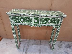 Mesa de consola con incrustaciones de hueso de 2 cajones verde floral almacenamiento moderno para sala de estar comedor dormitorio - Product Image 2