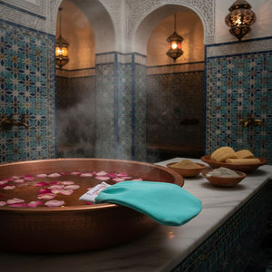 Coffret cadeau de spa marocain Hammam |   Savon noir, Gant Kessa, Argile Ghassoul, Huile d'argan, Eau de rose, Pack exfoliant, Ensemble de luxe pour spa, Pro - Product Image 1