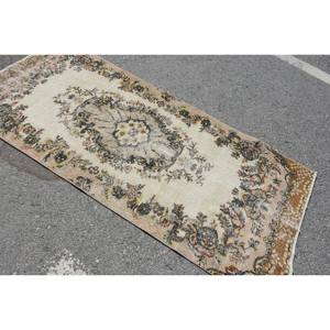 Tapis turc fait main classique Beige marron 3.1x6.8ft pour salon chambre ou couloir pour adolescents matériel fourrure - Product Image 2